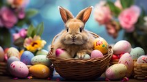 Easter basket with bunny and eggs
