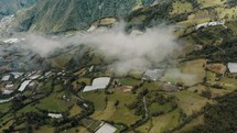 Aerial Drone View Of Baños de Agua Santa With Andes Highlands Near Tungurahua Volcano In Ecuador.	