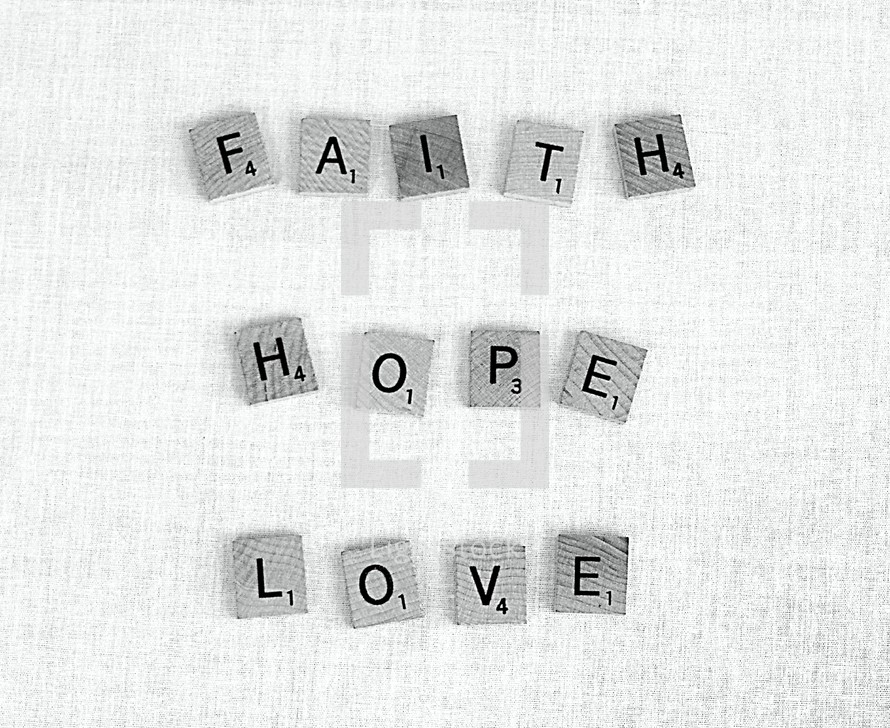 faith, hope, love, scrabble pieces 