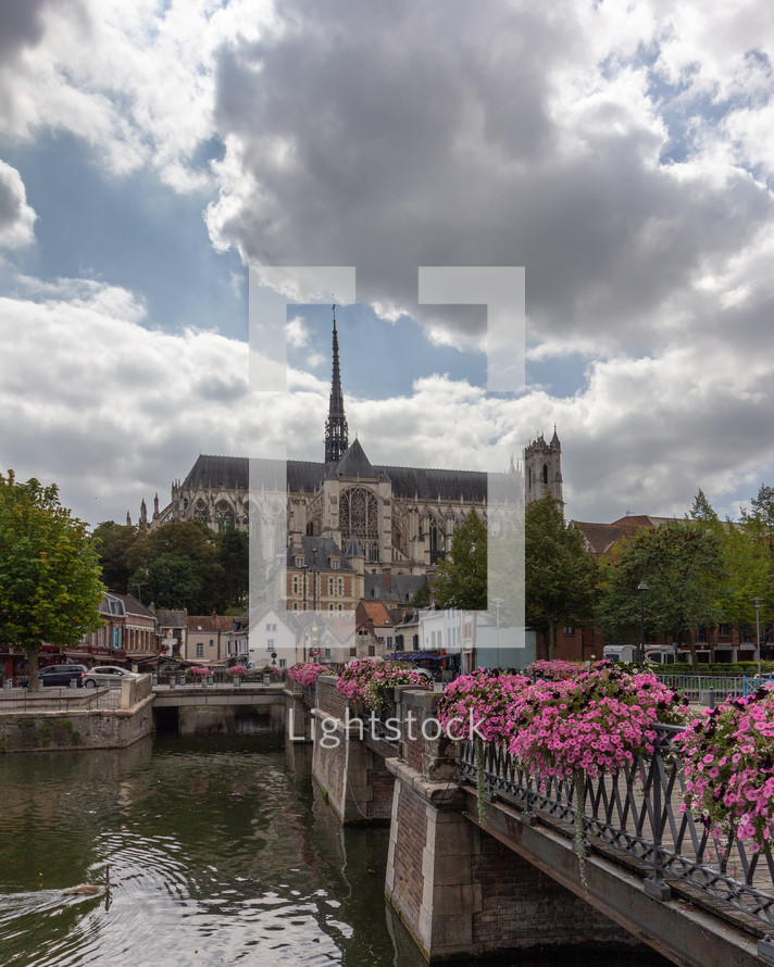 View of Notre Dame Cathedral in Amiens, France from the River Somme
