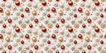 Pattern with Christmas balls in various sizes of red, gold, and white.