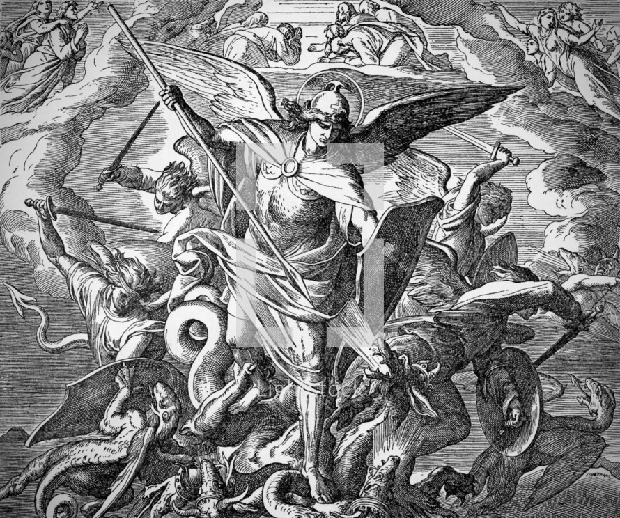 Michael and Angels Fight the Dragon, Revelation 12:7-12