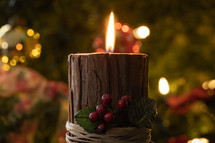 Christmas candle and bokeh lights 