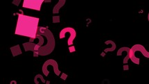 Magenta question marks falling down on black background