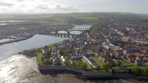 Picturesque, seaside town of Berwick Upon Tweed in England - aerial view
