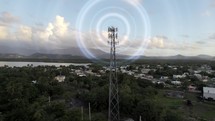 Cell Tower. City Communications. Aerial Shoot animated