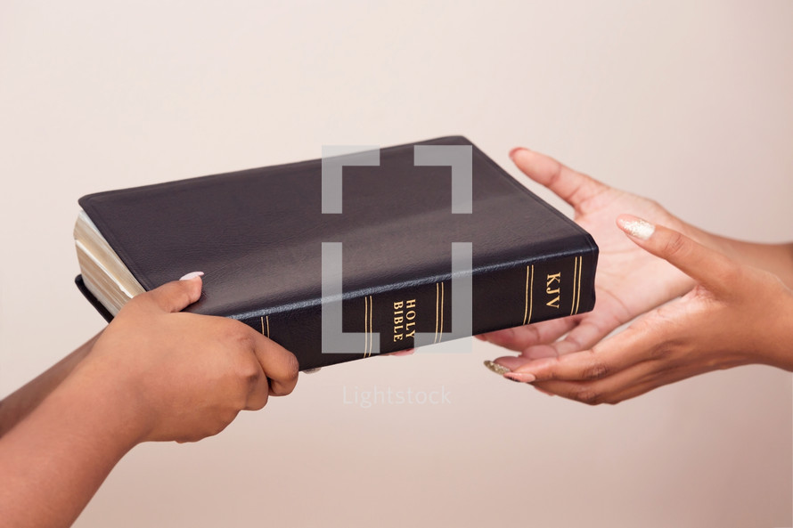 Girl Giving A Bible And Spreading The Good News