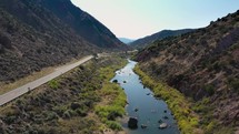 Kayaking south down the Rio Grande river in northern New Mexico