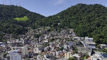Drone flies toward favela in the north of historic Vitória, Espirito Santo