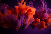 AI Generated Image. Abstract magenta and orange fluffy ink smoke cloud in a water