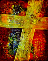 golden textural cross painting