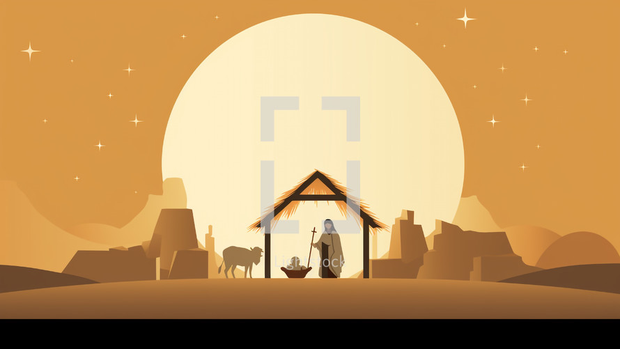 Illustration Birth of Jesus in the hut