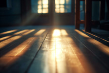 AI Generated Image. Shadows and highlights in a wooden floor of home interior