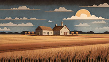 A farmhouse in a field 