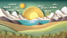 Creation Sun, Moon, Land, Sea creative  Illustration 
