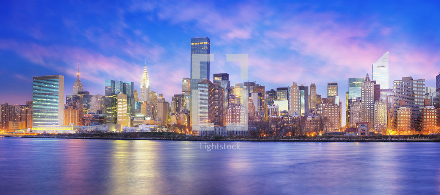 Panoramic view of Midtown East New York at dawn, New York City, New York. USA.- for editorial use only.