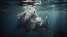 AI generated image. Sea contaminated with plastic waste. Underwater view