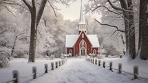 An old church in the winter snow