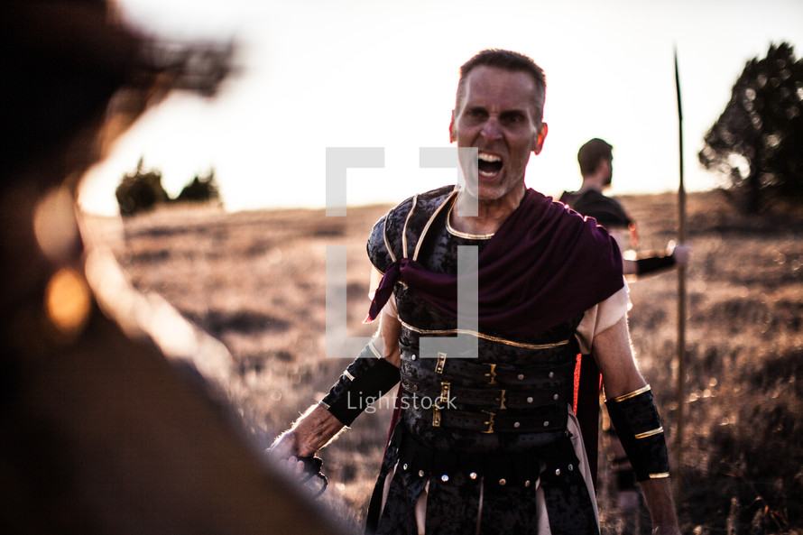 Roman solider screaming at Jesus 