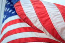 Closeup of American Flag Waving In Wind at Chriss Cemetery, West Virginia.