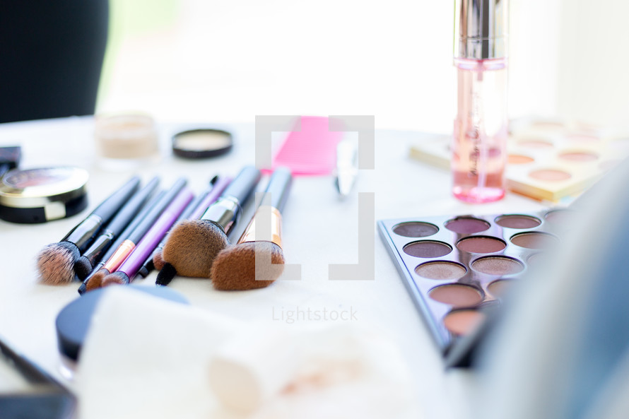 Make up brushes in bright setting