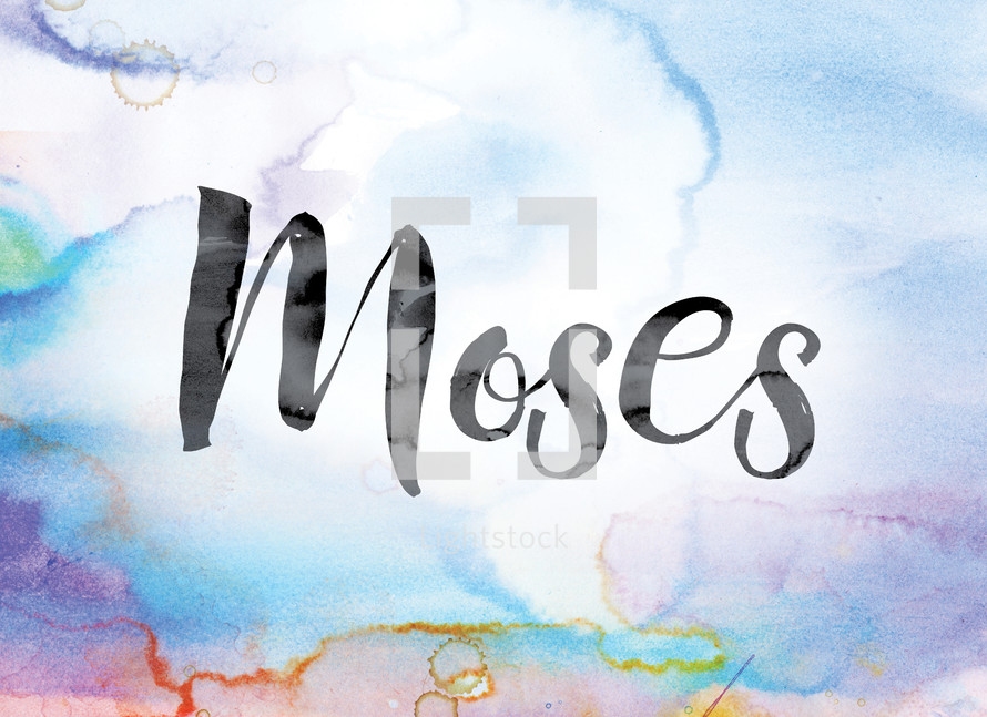 word Moses on watercolor background 
