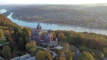 Old Castle Overlooking the River Rhine in Germany in the Fall