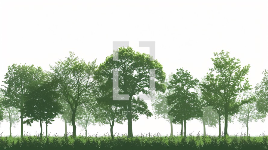 Green Silhouette Of Environment And Trees 