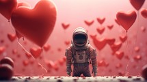 Astronaut surrounded by hearts