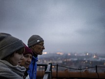 People looking out at a view of Gdansk, Poland 