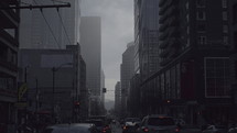 smog and vehicles in a city 