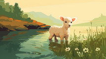 Illustrated lamb in the river