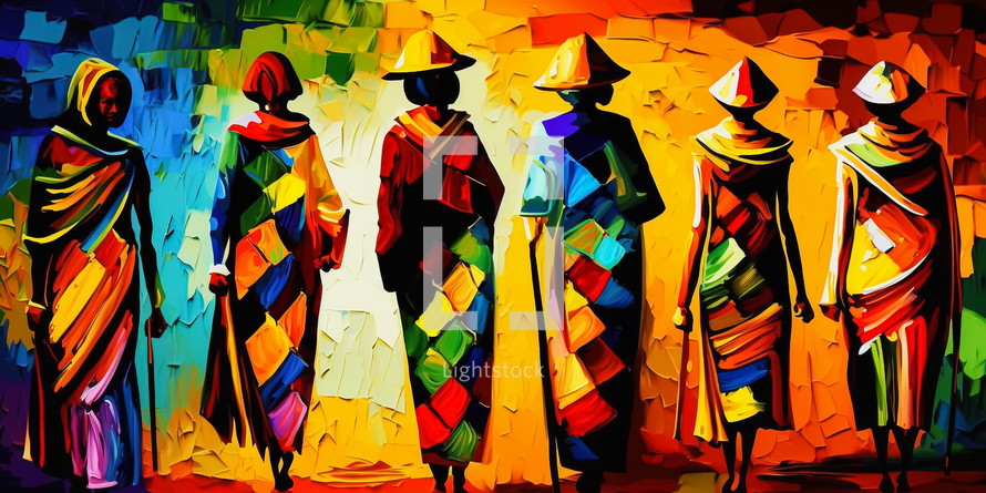 Abstract painting concept. Colorful art of an African women. African culture.