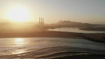 drone view of morro bay at sunrise