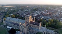 Beautiful Cathedral in the City of St Albans in the UK Aerial View