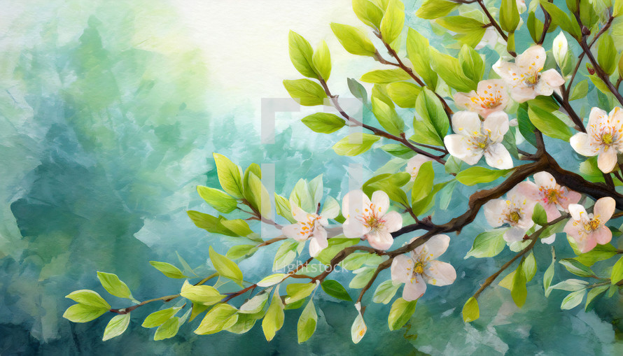 flowering tree branch artwork with copy space