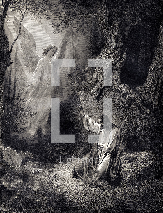 Artwork depicting Jesus praying in the garden.