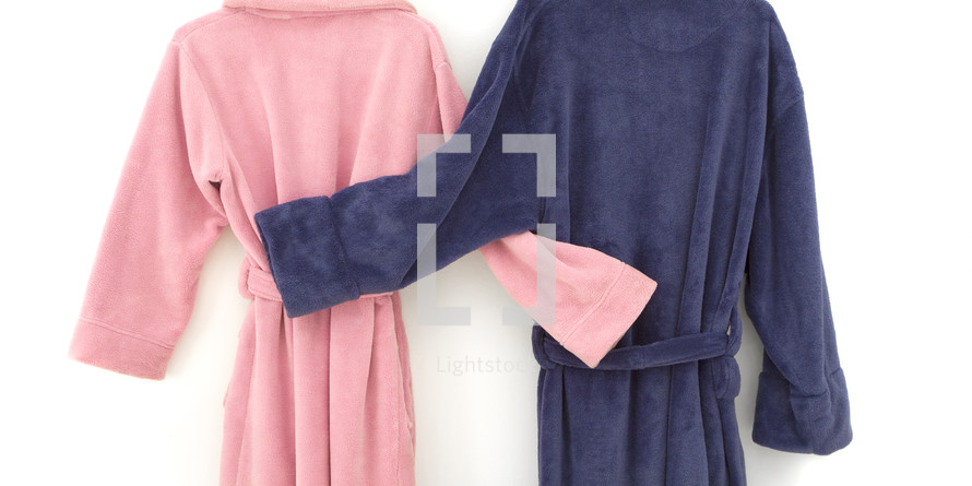 blue and pink snuggling bathrobes 