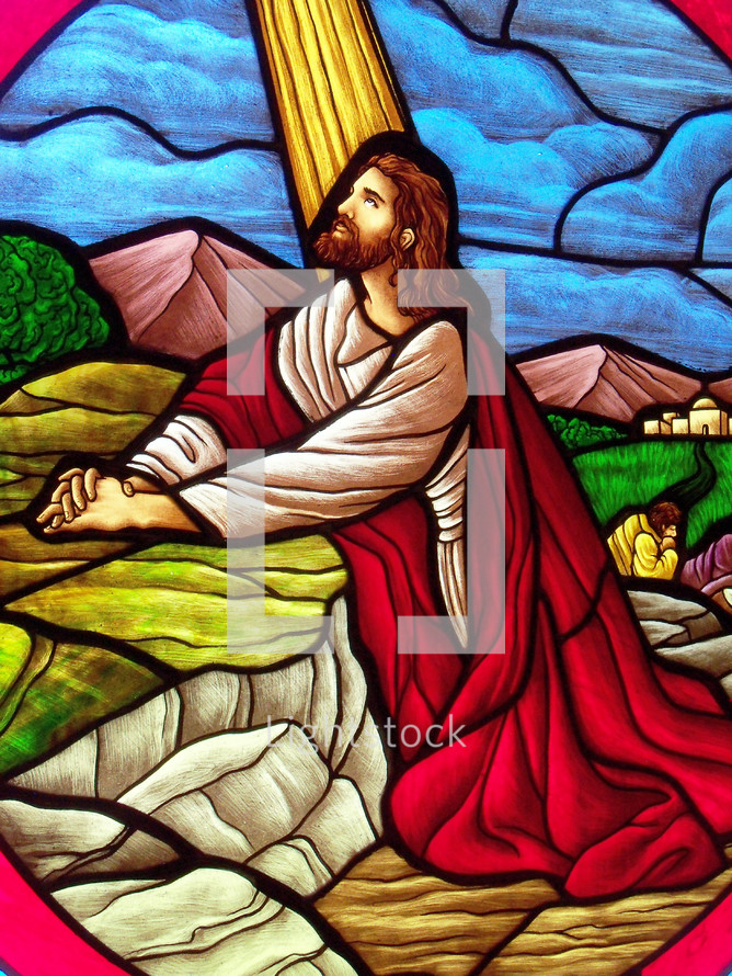 praying Jesus stained glass window 