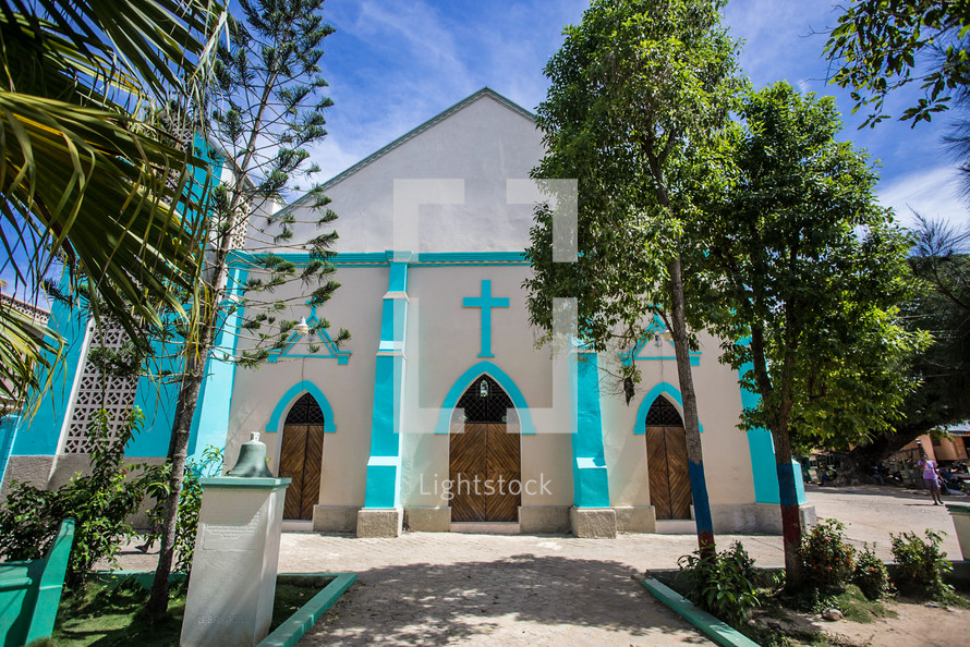 teal and white church 