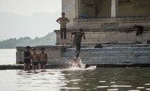 boys swimming in India 