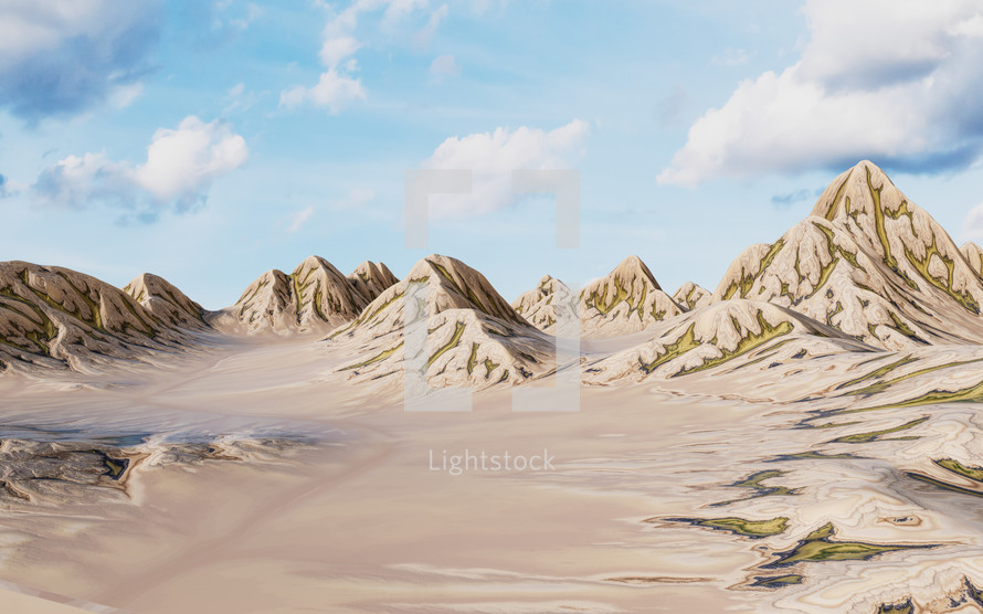 Landscape with mountains landform, 3d rendering.