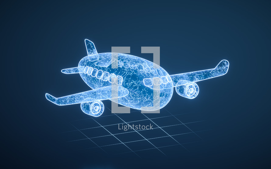 Plane with blue technology structure, 3d rendering.