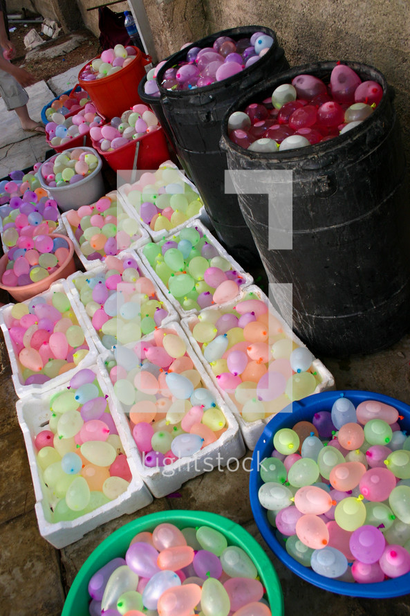 buckets of water balloons 