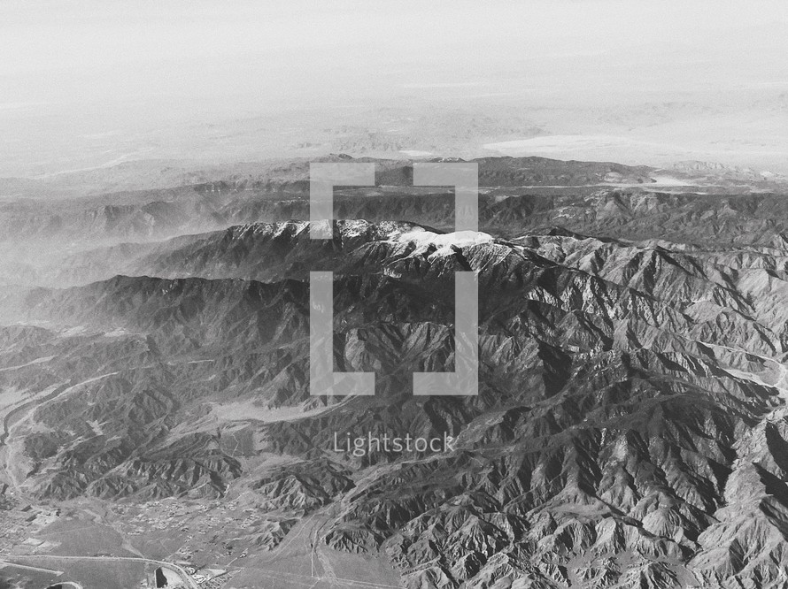 Aerial view over a mountain range 