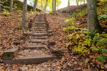 Stairway through woods in autumn