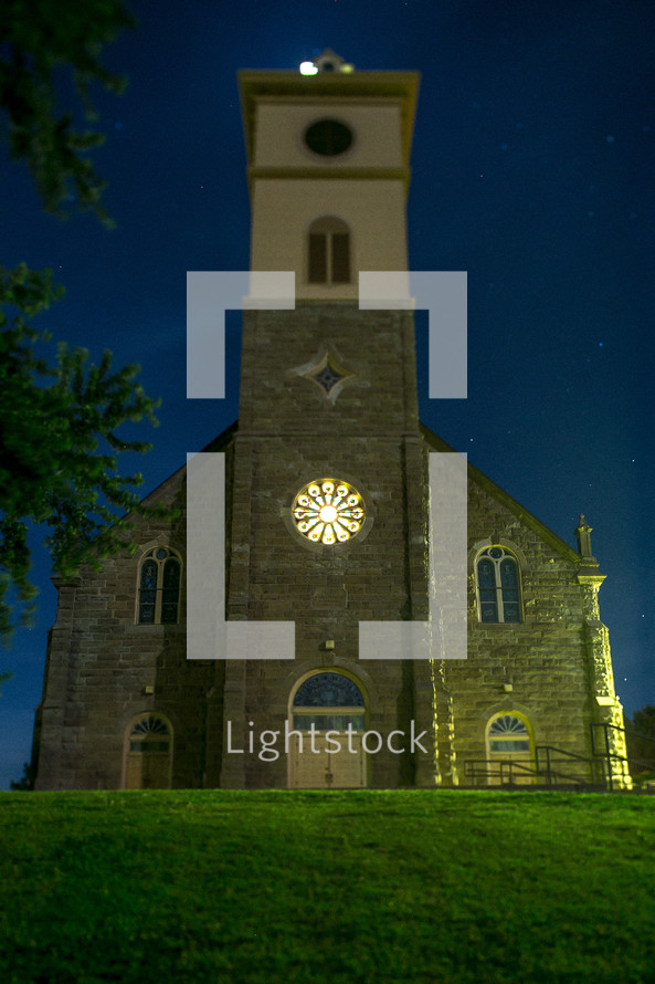 Old stone church at night