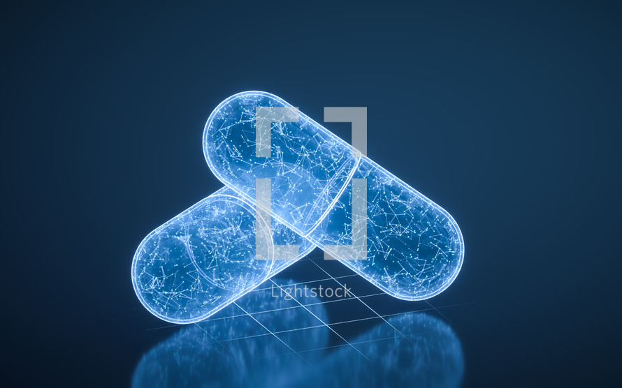 Capsules with blue technology structure, 3d rendering.
