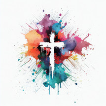 Cross and watercolor splotches