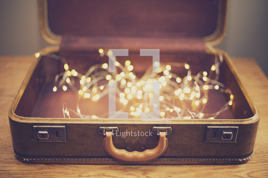glowing string of lights in a case 